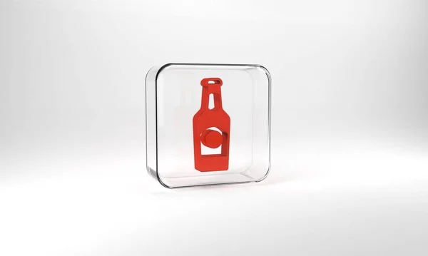 Red Beer Bottle Icon Isolated Grey Background Glass Square Button — Stockfoto