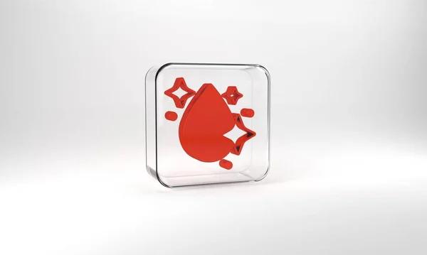 Red Water Drop Icon Isolated Grey Background Glass Square Button — Stockfoto