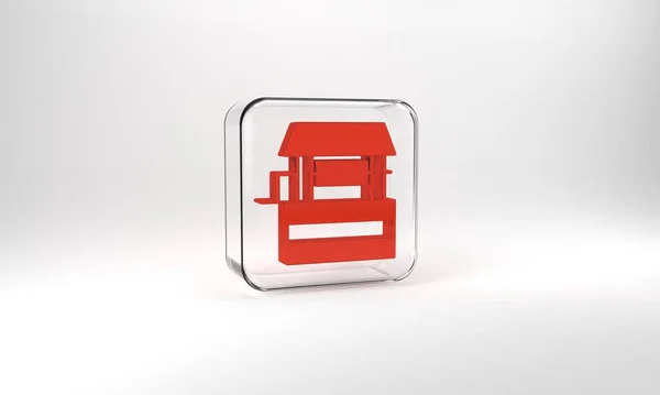 Red Well Icon Isolated Grey Background Glass Square Button Illustration — Photo