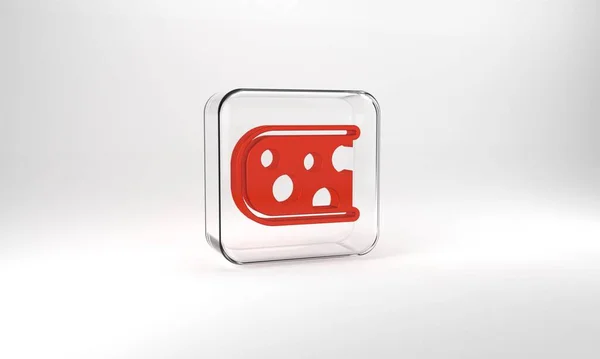 Red Cheese Icon Isolated Grey Background Glass Square Button Illustration — Stockfoto