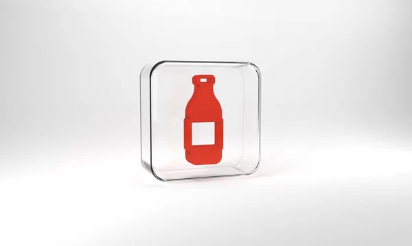 Red Bottle Wine Icon Isolated Grey Background Glass Square Button — Stockfoto