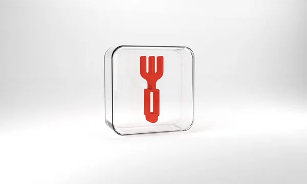 Red Fork Icon Isolated Grey Background Cutlery Symbol Glass Square — 图库照片