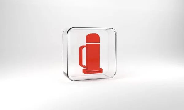 Red Thermos Container Icon Isolated Grey Background Thermo Flask Icon — Stockfoto