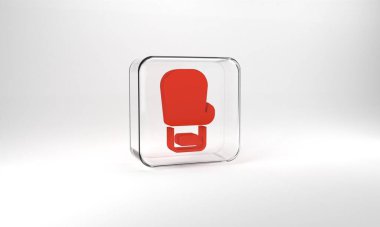 Red Boxing glove icon isolated on grey background. Glass square button. 3d illustration 3D render.