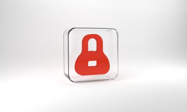 Red Weight icon isolated on grey background. Kilogram weight block for weight lifting and scale. Mass symbol. Glass square button. 3d illustration 3D render.
