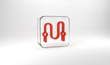 Red Jump rope icon isolated on grey background. Skipping rope. Sport equipment. Glass square button. 3d illustration 3D render.