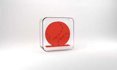 Red Baseball ball icon isolated on grey background. Glass square button. 3d illustration 3D render.