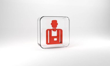 Red Seller icon isolated on grey background. Glass square button. 3d illustration 3D render.