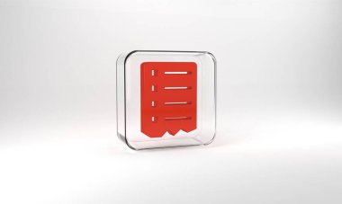 Red Shopping list icon isolated on grey background. Glass square button. 3d illustration 3D render.