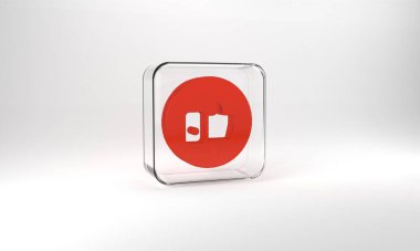 Red Hand like icon isolated on grey background. Glass square button. 3d illustration 3D render.