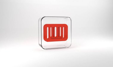 Red Barcode icon isolated on grey background. Glass square button. 3d illustration 3D render.