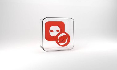 Red Electrical outlet icon isolated on grey background. Alternative energy. Clean energy. Power socket. Rosette symbol. Glass square button. 3d illustration 3D render.