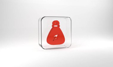Red Garbage bag icon isolated on grey background. Glass square button. 3d illustration 3D render.
