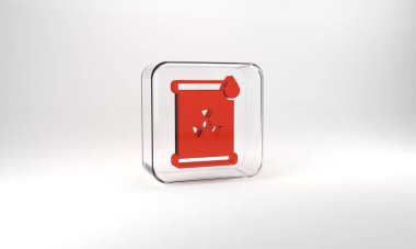 Red Radioactive waste in barrel icon isolated on grey background. Toxic refuse keg. Radioactive garbage emissions, environmental pollution. Glass square button. 3d illustration 3D render.