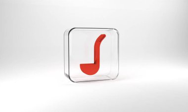 Red Kitchen ladle icon isolated on grey background. Cooking utensil. Cutlery spoon sign. Glass square button. 3d illustration 3D render.