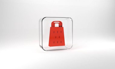 Red Grater icon isolated on grey background. Kitchen symbol. Cooking utensil. Cutlery sign. Glass square button. 3d illustration 3D render.