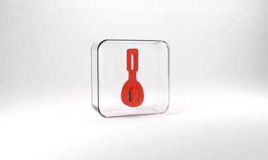 Red Kitchen whisk icon isolated on grey background. Cooking utensil, egg beater. Cutlery sign. Food mix symbol. Glass square button. 3d illustration 3D render.