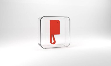 Red Meat chopper icon isolated on grey background. Kitchen knife for meat. Butcher knife. Glass square button. 3d illustration 3D render.