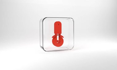 Red Pizza knife icon isolated on grey background. Pizza cutter sign. Steel kitchenware equipment. Glass square button. 3d illustration 3D render.