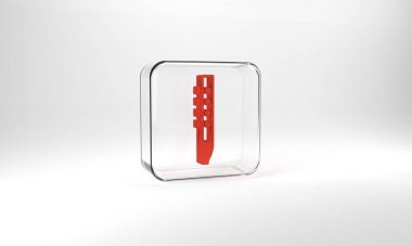 Red Flute icon isolated on grey background. Musical instrument. Glass square button. 3d illustration 3D render.