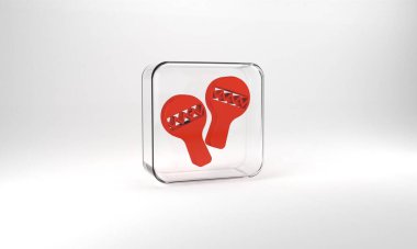 Red Maracas icon isolated on grey background. Music maracas instrument mexico. Glass square button. 3d illustration 3D render.