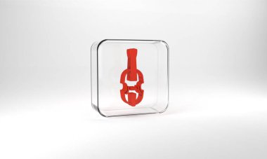 Red Violin icon isolated on grey background. Musical instrument. Glass square button. 3d illustration 3D render.
