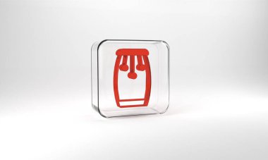 Red Conga drums icon isolated on grey background. Musical instrument. Glass square button. 3d illustration 3D render.