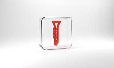 Red Clarinet icon isolated on grey background. Musical instrument. Glass square button. 3d illustration 3D render.