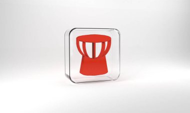 Red African darbuka drum icon isolated on grey background. Musical instrument. Glass square button. 3d illustration 3D render.