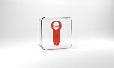 Red Microphone icon isolated on grey background. On air radio mic microphone. Speaker sign. Glass square button. 3d illustration 3D render.