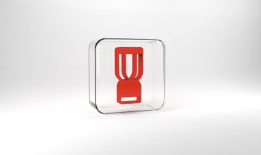 Red African djembe drum icon isolated on grey background. Musical instrument. Glass square button. 3d illustration 3D render.