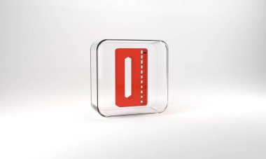 Red Harmonica icon isolated on grey background. Musical instrument. Glass square button. 3d illustration 3D render.