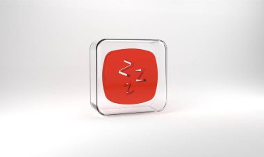 Red Sleepy icon isolated on grey background. Sleepy zzz talk bubble. Glass square button. 3d illustration 3D render.