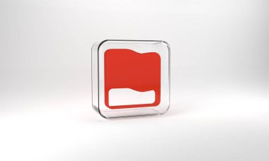 Red Rectangular pillow icon isolated on grey background. Cushion sign. Orthopedic pillow. Glass square button. 3d illustration 3D render.