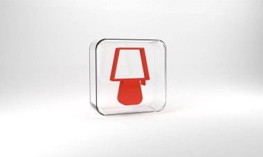 Red Table lamp icon isolated on grey background. Night light. Glass square button. 3d illustration 3D render.