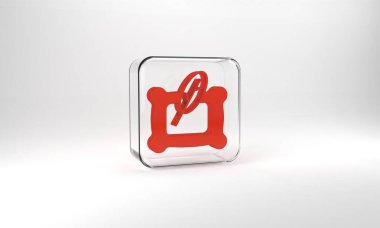 Red Rectangular pillow icon isolated on grey background. Cushion sign. Orthopedic pillow. Glass square button. 3d illustration 3D render.