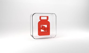 Red Sleeping pill icon isolated on grey background. Glass square button. 3d illustration 3D render.