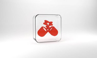 Red Sleeping pill icon isolated on grey background. Glass square button. 3d illustration 3D render.