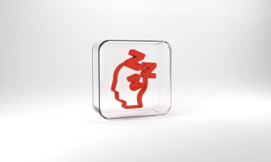 Red Dreams icon isolated on grey background. Sleep, rest, dream concept. Resting time and comfortable relaxation. Glass square button. 3d illustration 3D render.