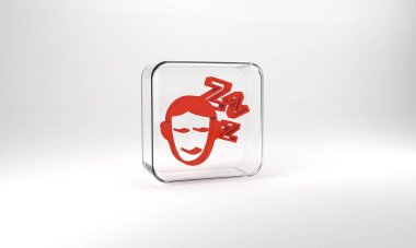 Red Dreams icon isolated on grey background. Sleep, rest, dream concept. Resting time and comfortable relaxation. Glass square button. 3d illustration 3D render.