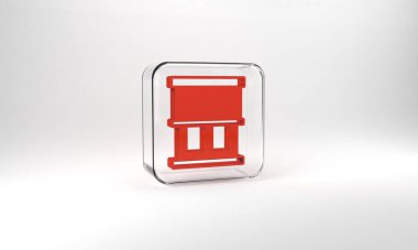 Red Window with curtains in the room icon isolated on grey background. Glass square button. 3d illustration 3D render.