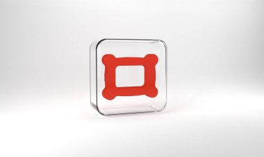 Red Rectangular pillow icon isolated on grey background. Cushion sign. Orthopedic pillow. Glass square button. 3d illustration 3D render.