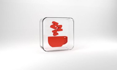 Red Chamomile tea icon isolated on grey background. A useful therapeutic drink from flowers of chamomile medicinal. Glass square button. 3d illustration 3D render.