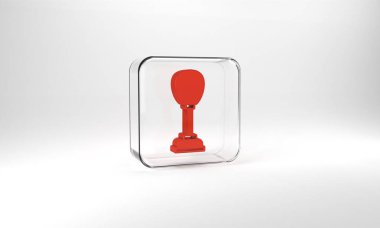 Red Punching bag icon isolated on grey background. Glass square button. 3d illustration 3D render.