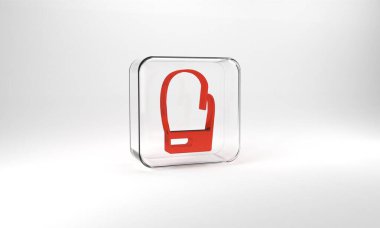 Red Boxing glove icon isolated on grey background. Glass square button. 3d illustration 3D render.