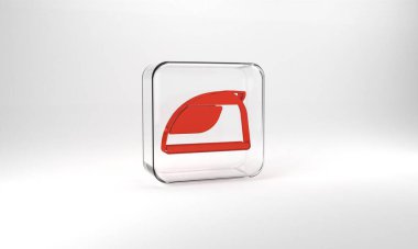 Red Racing helmet icon isolated on grey background. Glass square button. 3d illustration 3D render.