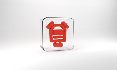 Red Stopwatch icon isolated on grey background. Time timer sign. Chronometer sign. Glass square button. 3d illustration 3D render.