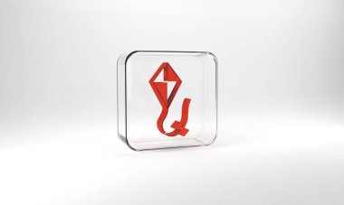 Red Kite icon isolated on grey background. Glass square button. 3d illustration 3D render.