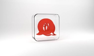 Red Leaf icon isolated on grey background. Leaves sign. Fresh natural product symbol. Glass square button. 3d illustration 3D render.