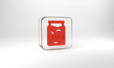 Red Pickled cucumbers in a jar icon isolated on grey background. Glass square button. 3d illustration 3D render.